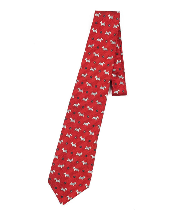 FENDI Tie Necktie Red Dog Print 100% Silk