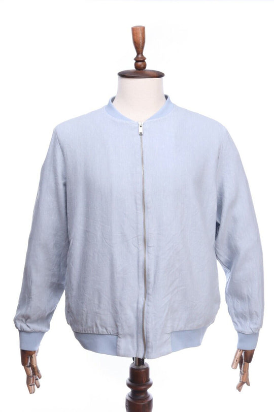 COS Light Blue Linen Blend Bomber Jacket Size L