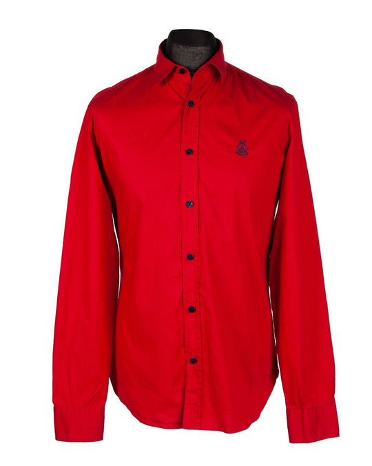 LOVE MOSCHINO Shirt Red Cotton Men's Button Up Peace Logo Size M