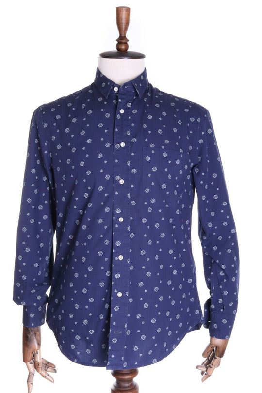Men's GITMAN BROS Vintage Navy Blue Cotton Floral Print LS Shirt Size 39