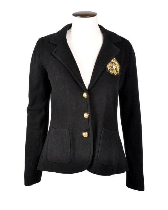 RALPH LAUREN Blazer Navy Blue Cotton Dyed Button Women's Knitted Cardigan Size S
