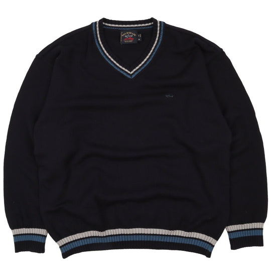 Men's PAUL & SHARK Navy Blue Wool V Neck Jumper Size M