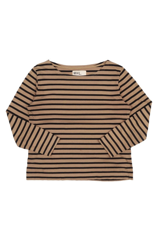 Women's MHL. MARGARET HOWELL Brown Striped Boat Neck Longsleeve T Shirt Size M