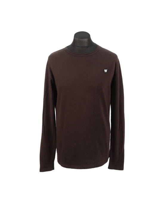 WOOD WOOD Double A Brown Logo Crew Neck Men's  Longsleeve T-Shirt Size M