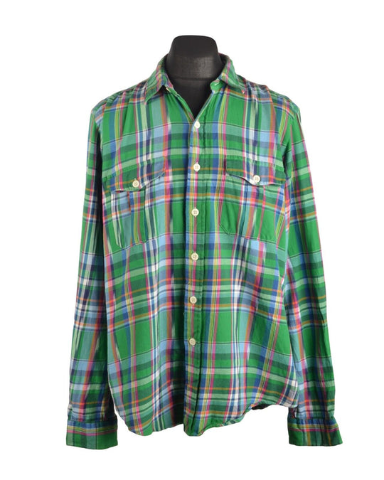 Men's POLO RALPH LAUREN Green Check Pocket Cotton Shirt Size XL
