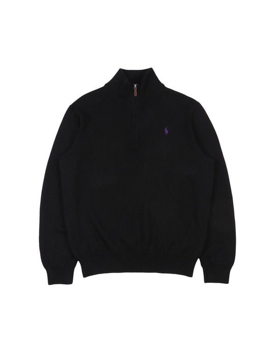 POLO RALPH LAUREN Full Zip Sweater Black Cotton Men's Knit Jumper Size L