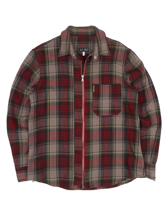 Men's ARMANI JEANS Red Check Wool Blend Overshirt Zip Shirt Jacket Size L