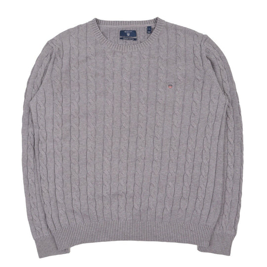 Men's GANT Grey Cotton Cable Knit Crew Neck Jumper Size L
