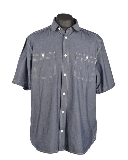 Men's CARHARTT WIP Gray Chambray Clink Short Sleeve Shirt Size XXL