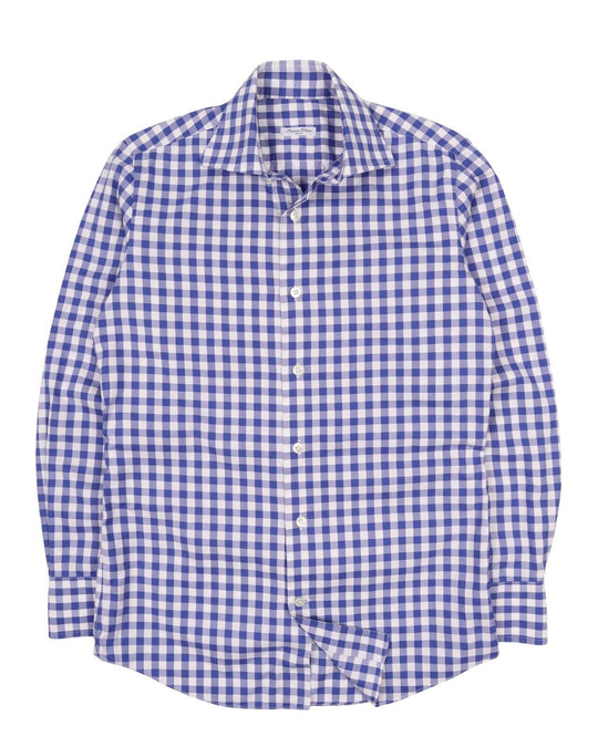 Men's SARTORIA CHIAIA Napoli Blue Check Bespoke Shirt Size ~ S