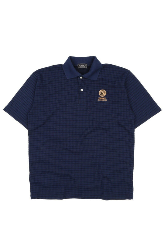 Men's Vintage VERSACE JEANS COUTURE Blue Waffle Cotton Polo Shirt Size L