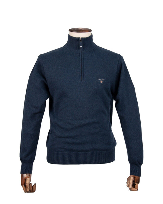 GANT Sweater Navy Cotton Zip Neck Men's Jumper Knit Pullover Size M