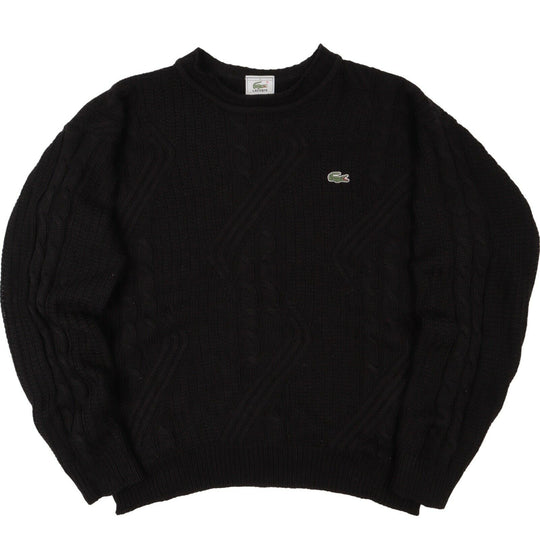 Men's Vintage LACOSTE Black Wool Blend Cable Knitted Crew Neck Jumper Size 4 / L