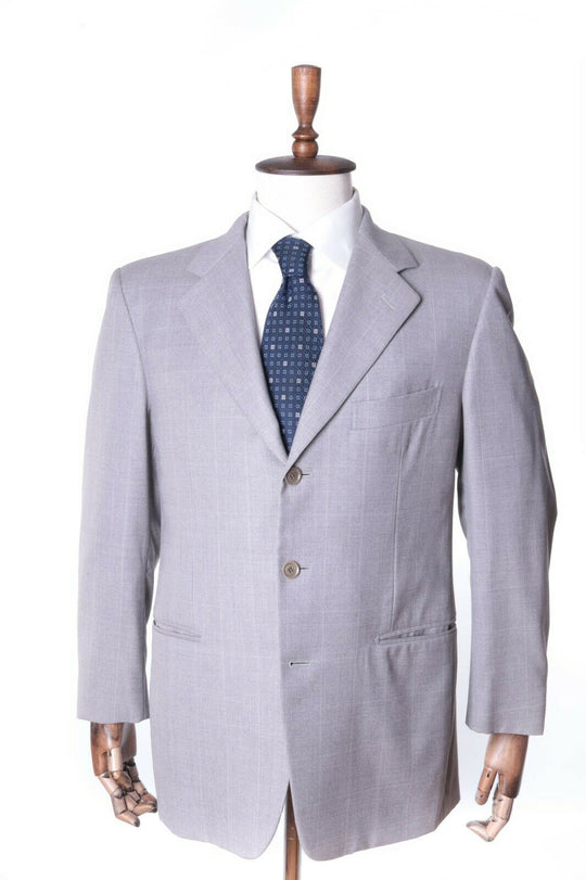 Men's PAL ZILERI Grey 100% Wool Windowpane Suit Jacket Size 50