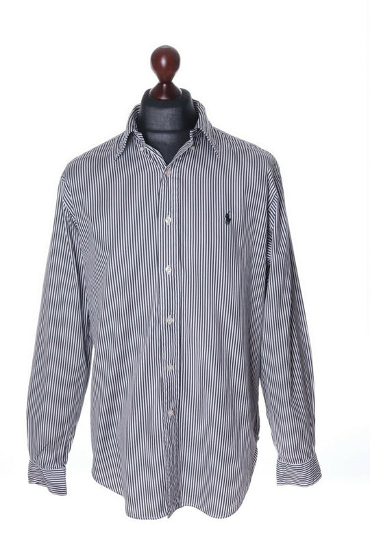 Men's RALPH LAUREN B&W 100% Cotton Striped Long Sleeve Classic Fit Shirt Size 16