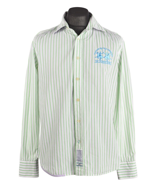 Men's LA MARTINA Green Striped Cotton Shirt Size L