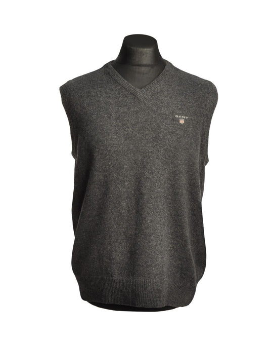 GANT Vest Gray Wool V-Neck Ribbed Trim Mens Pullover Sweater Size XL