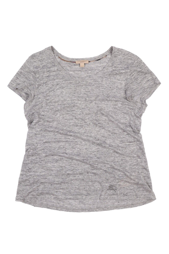 Women's BURBERRY Brit Grey Melange Logo Linen T Shirt Size L