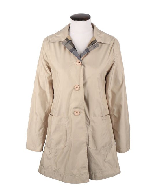 BARBOUR Trench Coat Beige Reversible Check Women's Size 12 UK