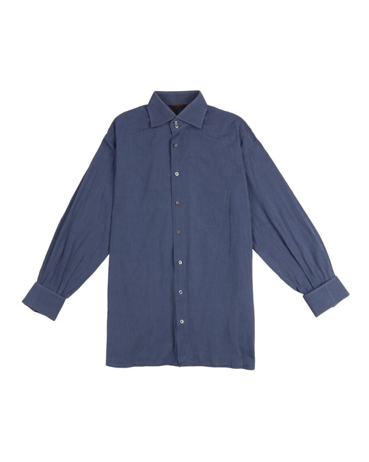 ERMENEGILDO ZEGNA Couture Cufflink Shirt Cotton Blue Mens Size ~ XL