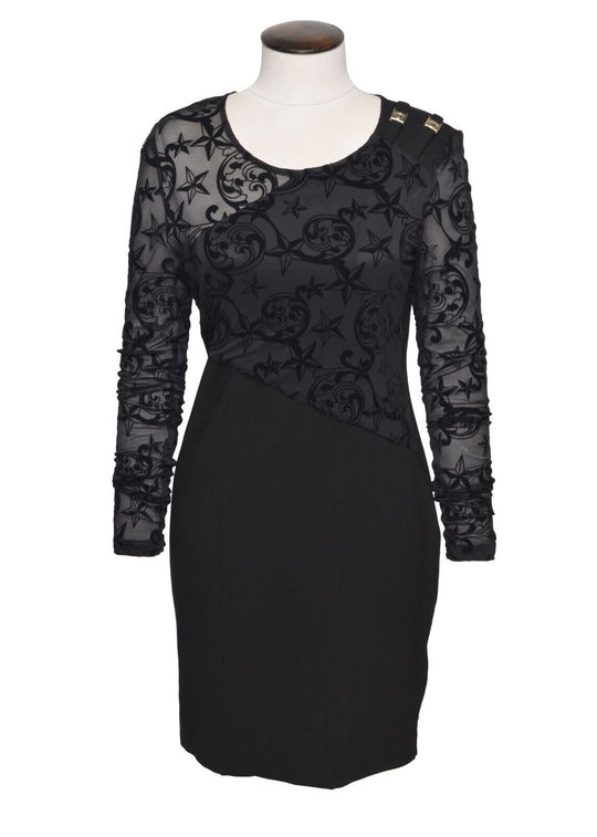 VERSACE Jeans Dress Transparent Tattoo Geometric Sleeves Size 34