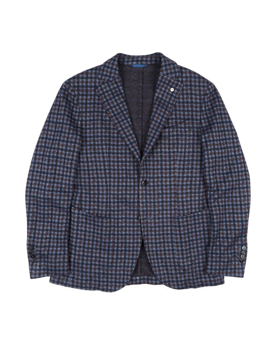 L.B.M. 1911 Blazer Blue Check Cotton Patch Pocket Men's Sport Coat  Size 46 IT
