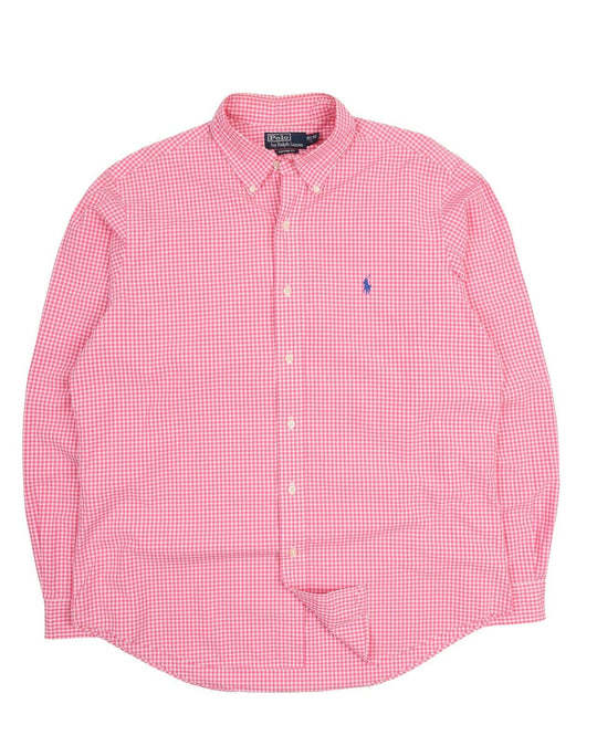 Men's POLO RALPH LAUREN Pink Gingham Check Cotton Shirt Size L