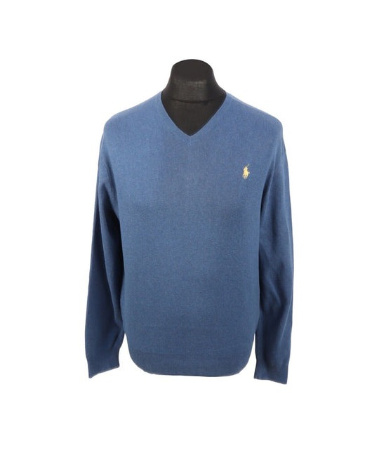 POLO By RALPH LAUREN Blue Pima Cotton Men's V Neck Jumper Size M