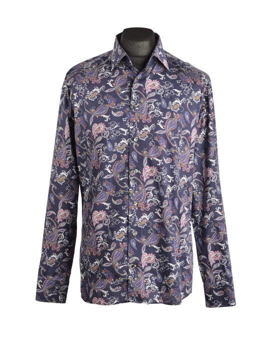 Men's ETON Navy Blue Paisley Pattern Slim Fit Shirt Size 42 / 16.5 / L