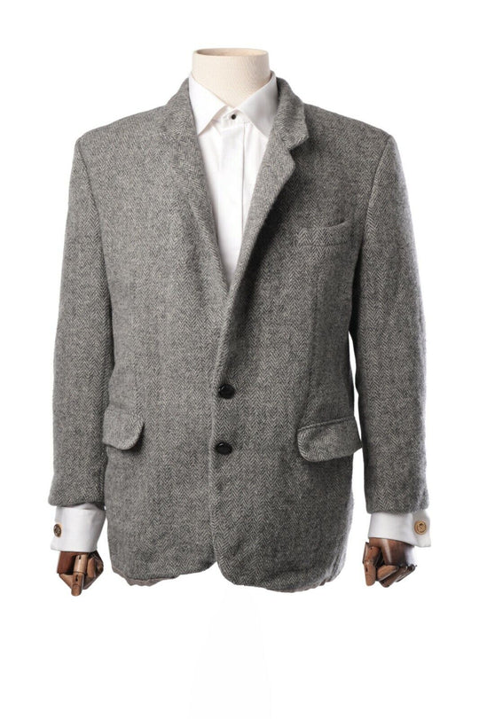 Men's Vintage HARRIS Tweed Grey Wool Herringbone Tweed Blazer Jacket Size UK 42
