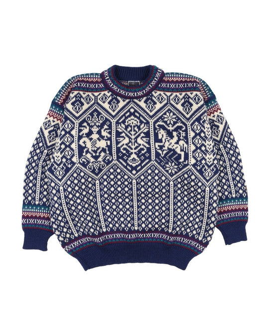 Vintage DALE OF NORWAY Pullover Blue Fair Isle Wool Men's Knit Sweater Size L