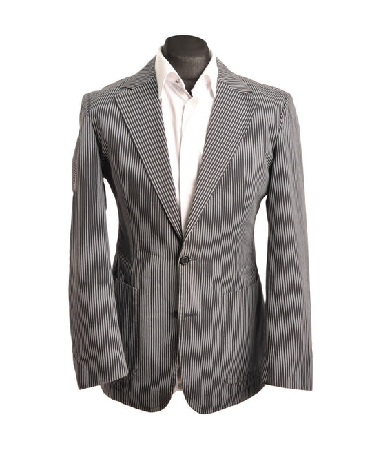 HUGO BOSS Jacket Black Striped Notched Lapel Mens Cotton Blazer Size 48 EU