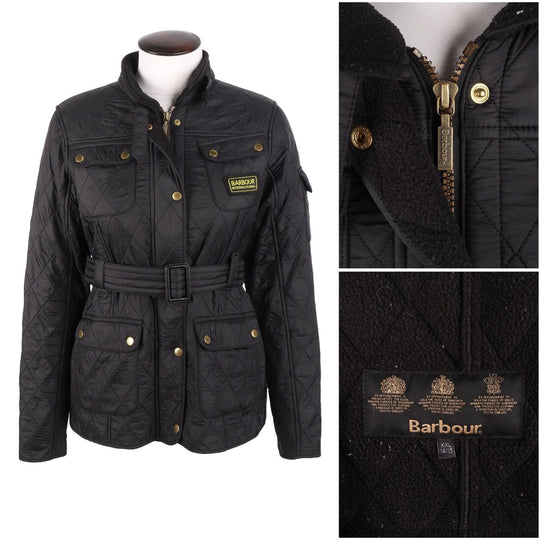 Girl's BARBOUR International Black Quilted Belted Jacket Size XXL 14 / 15 Y