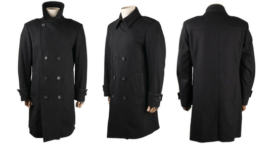 Men's HUGO BOSS Husk Black Wool Blend Double Breasted Pea Coat Size 40 / 50