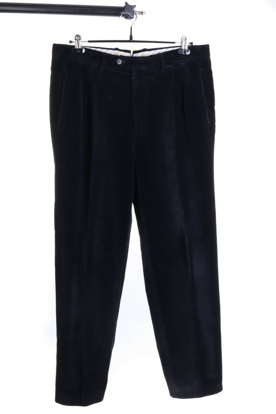 Men's PAL ZILERI Sartoriale Black 100% Cotton Corduroy Pleated Trousers Sz 54 R