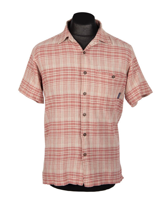 PATAGONIA Shirt Burgundy Check Plaid Cotton Men's Short Sleeve Size S