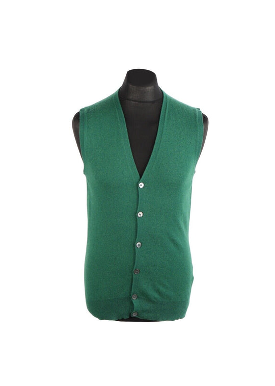 BOGGI Milano Vest Green Wool Sleeveless Cardigan Men's Waistcoat Size L