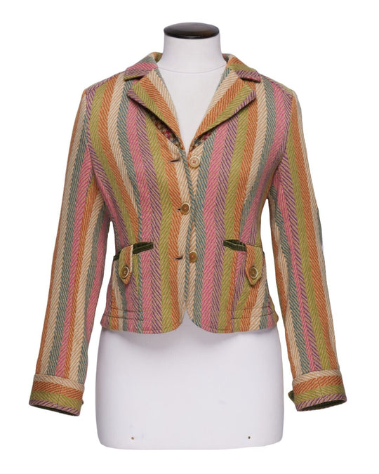 ETRO Milano Blazer Striped Herringbone Wool Women's Jacket Size 40 IT