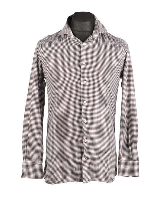 Men's SUITSUPPLY Brown Check 100% Cotton Two Ply LS Shirt Size 38 / 15