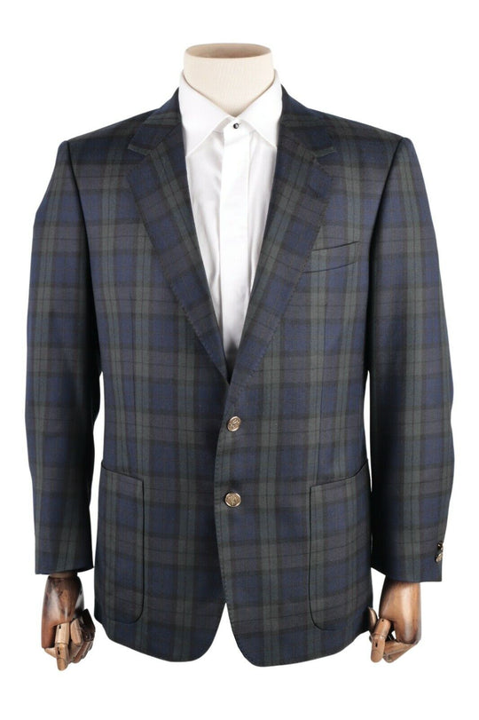 Men's BURBERRYS Vintage Blue Wool Check Club Blazer Jacket Size 50 / 40