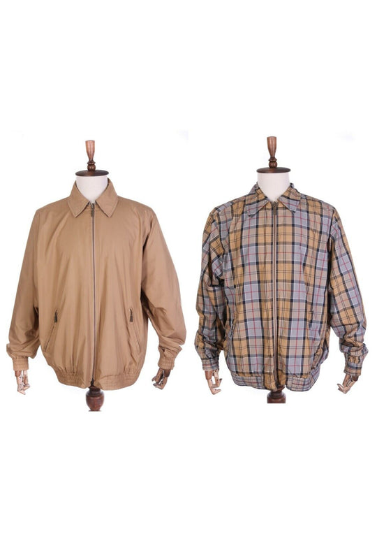 Men's BARBOUR Beige Check Reversible Full Zip Lightweight Jacket Size XL