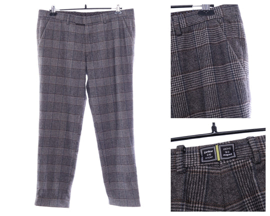 GARDEUR Grey Glen Check Wool Pants Size 26 Short UK 38 S