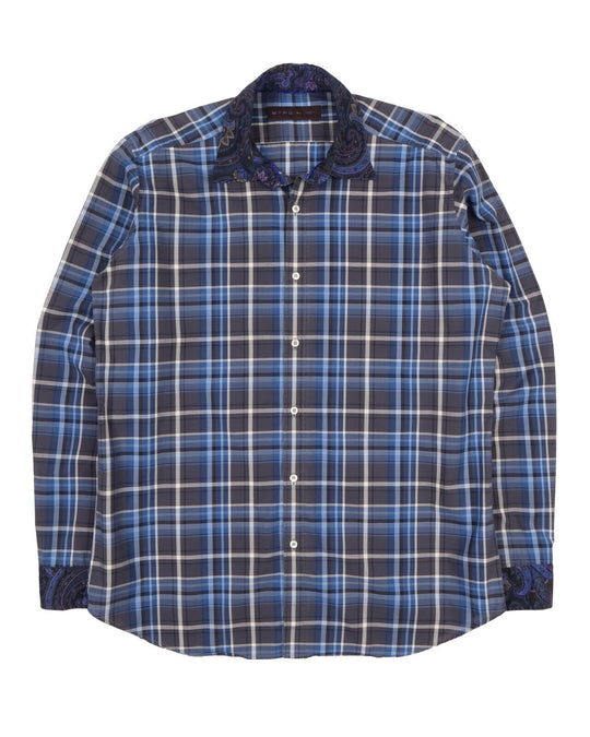Men's ETRO Italy Multicolor Cotton Check LS Shirt Size L