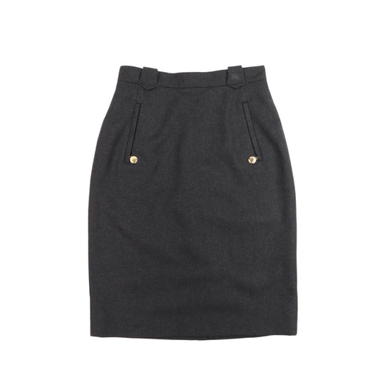 Women's Vintage BURBERRYS LONDON Grey Merino Wool Short Pencil Skirt Size 40