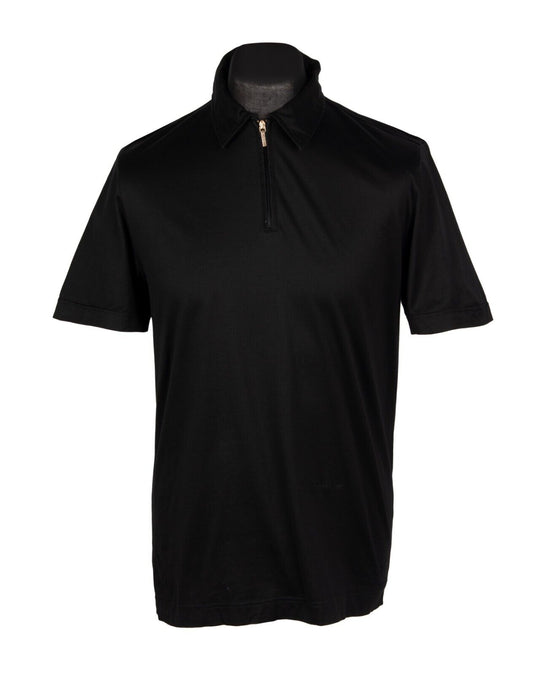 VERSACE Zip Polo Black Cotton Men's T-Shirt Size M
