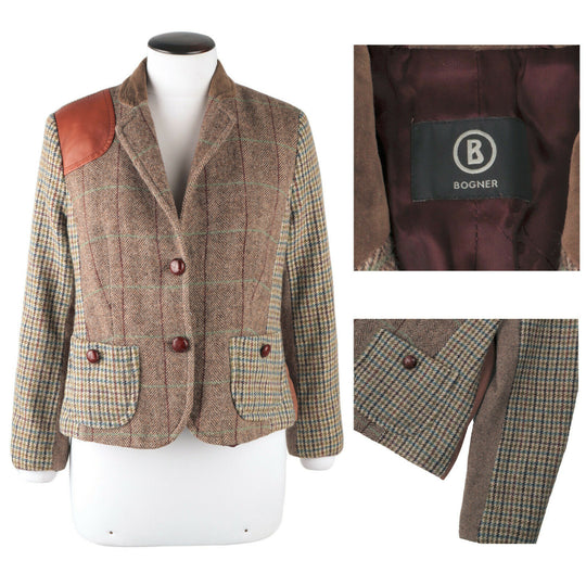 Women's BOGNER Brown Wool Tweed Blazer Jacket Size 42