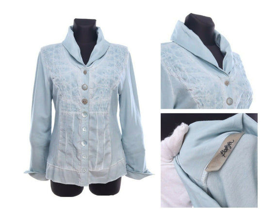 Women's BOTTEGA By Elisa Cavaletti Blue Cotton Embroidered Blouse Shirt Size XL