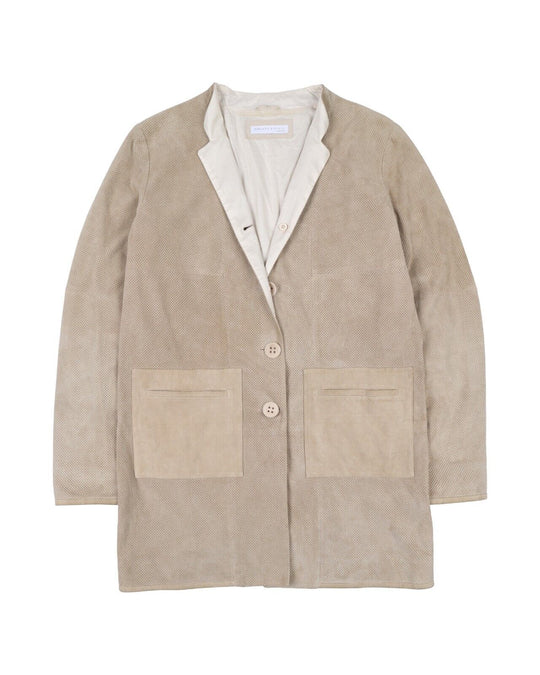 FABIANA FILIPPI Suede Coat Beige Perforated Leather Womens Jacket Size 42 IT / S