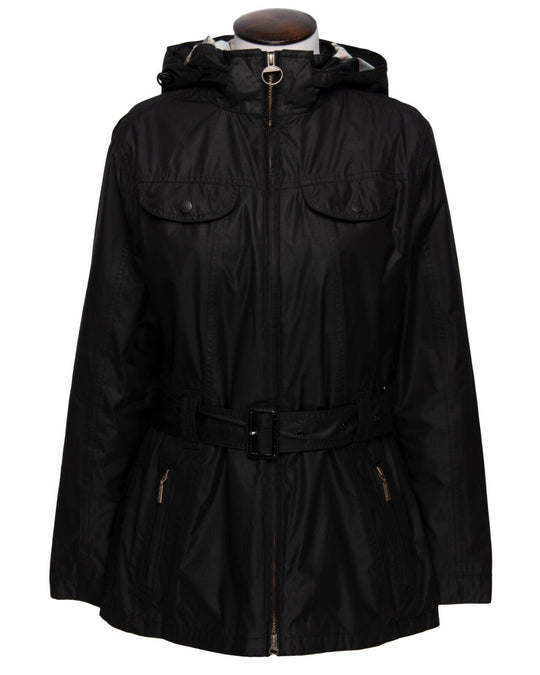 BARBOUR Silk Sheen Cameron Hooded Jacket Black Women's Size 16 UK / 12 US / 42EU