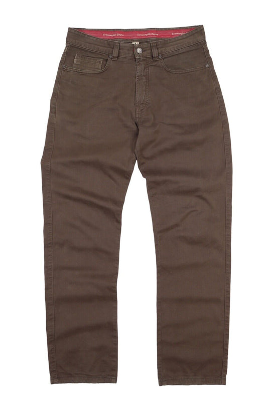 Men's ERMENEGILDO ZEGNA Brown Cotton 5 Pocket Pants Chino Trousers Size 32
